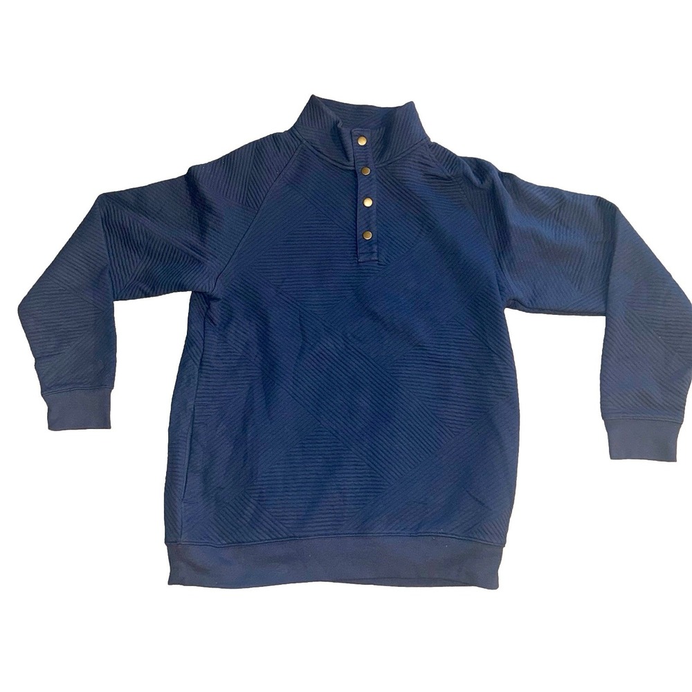 Goodfellow‎ & Co Men's Navy Pullover Sweatshirts Diamond Quilted Pattern Snap - Picture 5 of 6